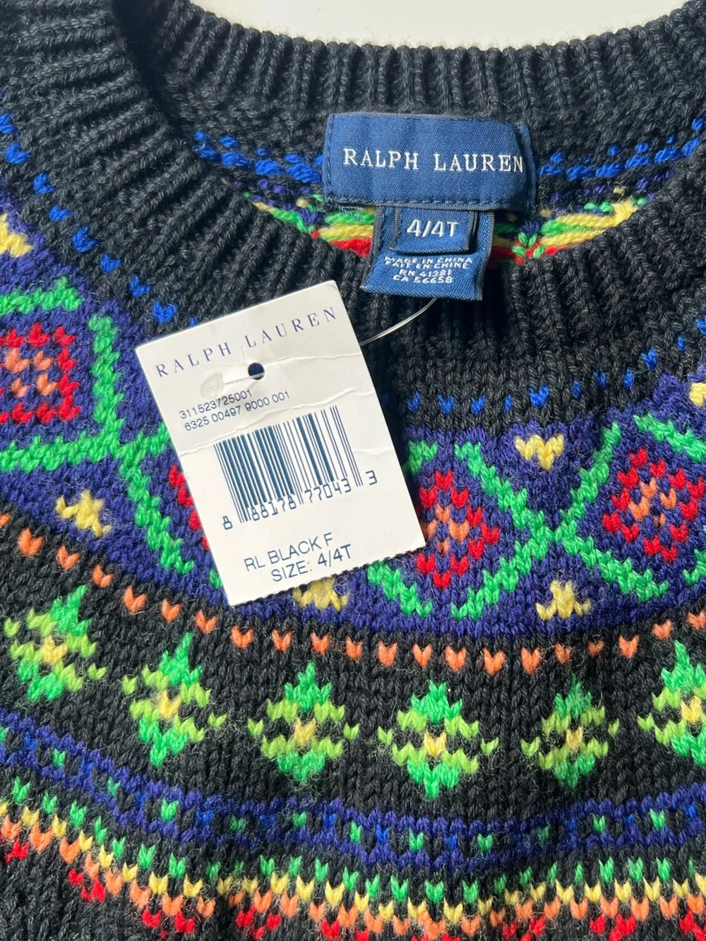 Ralph Lauren Kids Black Cable Knit Fair Isle Sweater 4T NWT - Picture 3 of 4